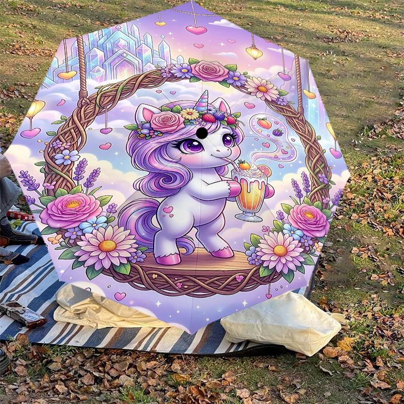 1PC Unicorn Flowers Umbrella-8-Rib Reinforced, Automatic Open, Lightweight & Durable, Fashion Accessory for Outdoor, H0337