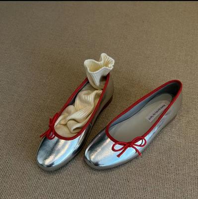 Балетки из коровьей кожи с французским бантом, круглой головкой, неглубоким горлом, с низким каблуком, женские туфли для поездок на работу, с одной педалью, бабушкины туфли