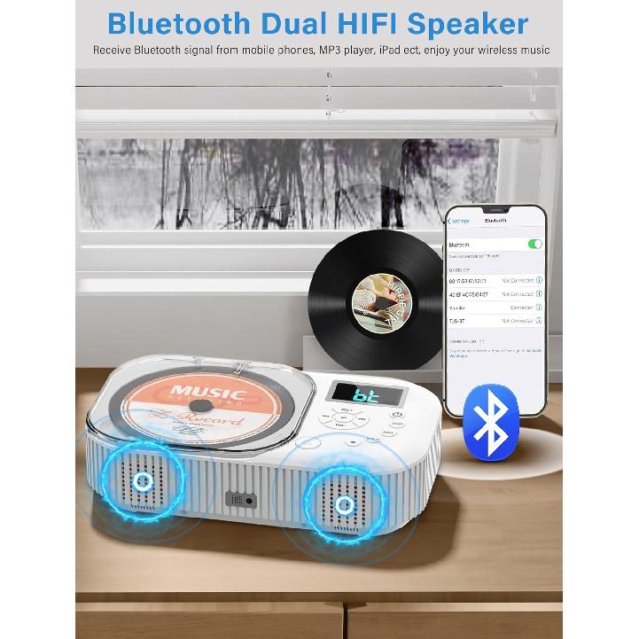 2000mAh CD Player Portable With Bluetooth, Double Speaker,Rechargeable CD Player With FM Radio, AUX/USB Support, Headphone Jack, Removal Control