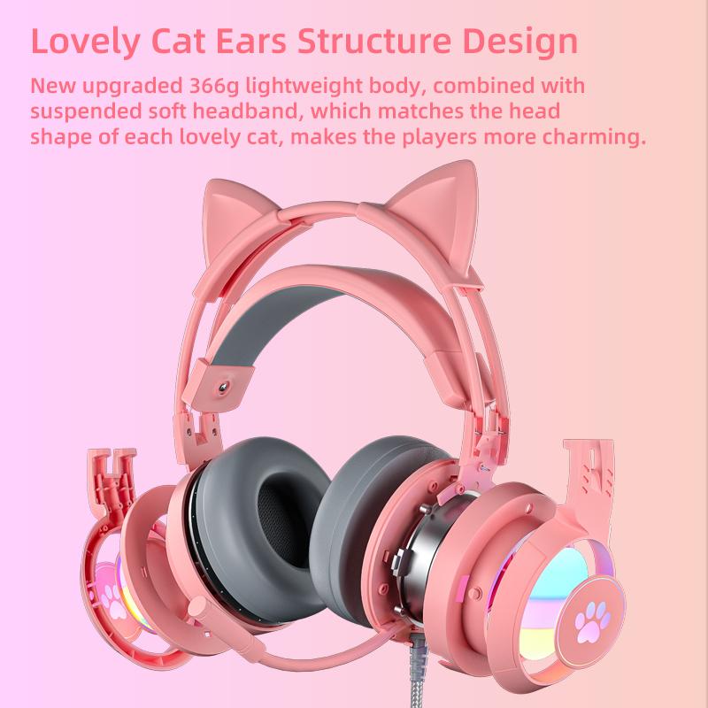 G25 Cute Cat Ear Светящаяся проводная гарнитура Микрофон высокой четкости с шумоподавлением Стереоэргономичный