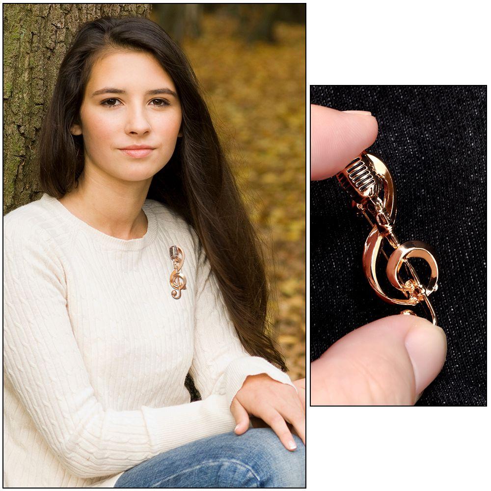 Значок Мода DIY Украшение Рюкзак Воротниковые значки Золото Винтаж Микрофон Нота Брошь Значки