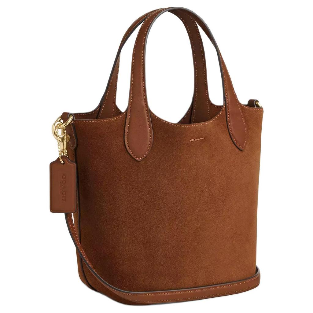 Coach Hannah 18 Metallic Logo Magnetic Closure Suede Shoulder Crossbody Bag Small Women handbags Brown CW006-IMXAF