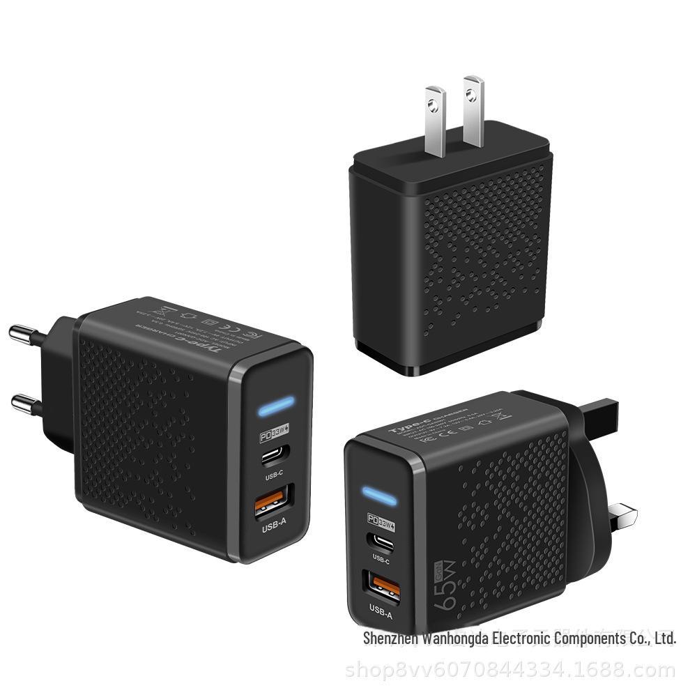 Зарядное устройство GaN LED мощностью 65 Вт для мобильных телефонов и ноутбуков — быстрая зарядка PD+USB, стандарт ЕС/Великобритании