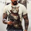 Fashion Men's T Shirts Japanese Samurai Cat Printed T-Shirt Funny 3D Animal Graphic T-Shirts  Casual O-neck Loose Tops Short Sleeve Tees