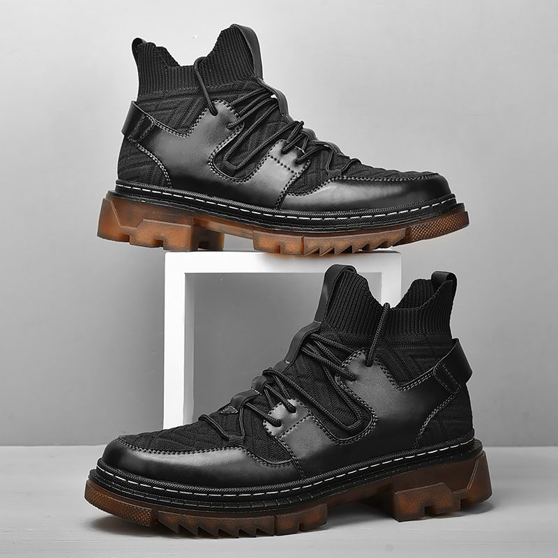 Кожаные вязаные ботинки martin, мужские мотоциклетные ботинки, одинарные ботинки