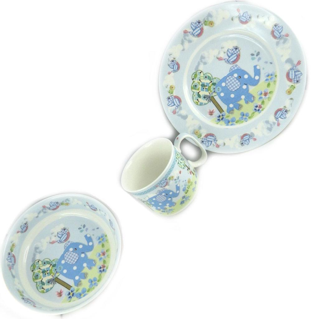 Les Trésors De Lily [L1962] - Set repas enfant céramique 'Eléphant' bleu (3 pièces)