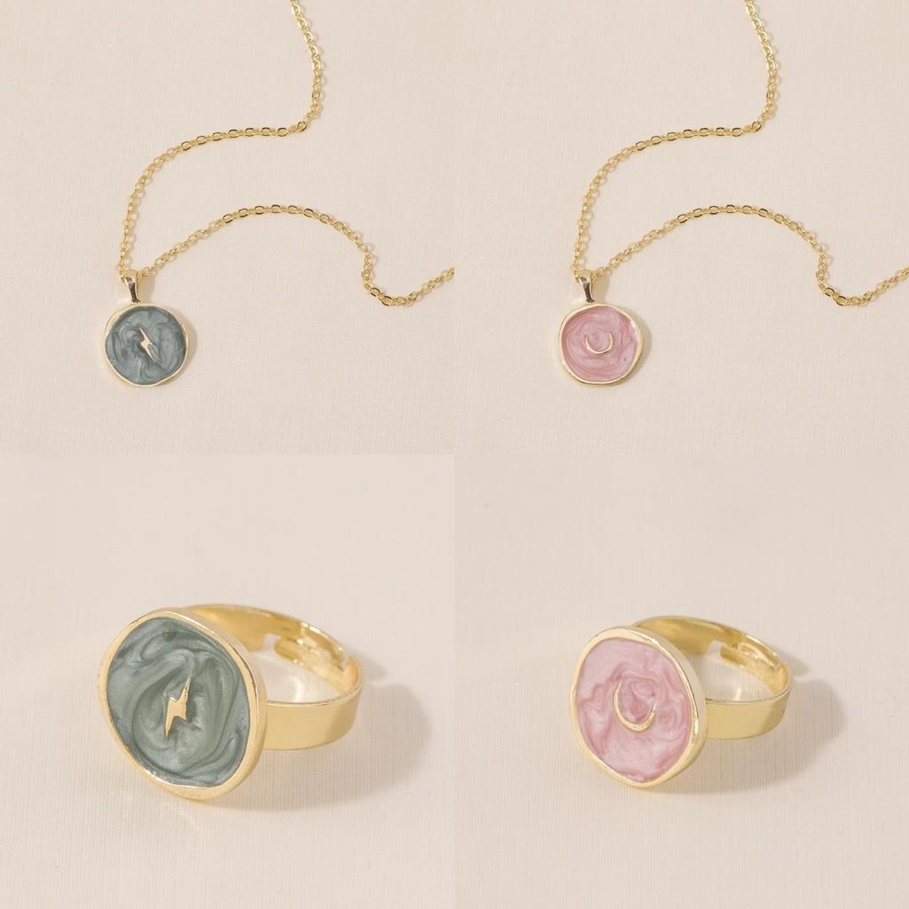 Элегантный набор украшений: серьги-кольца, ожерелье, кольцо с сердечками, луной и звездами, геометрический, из сплава с покрытием