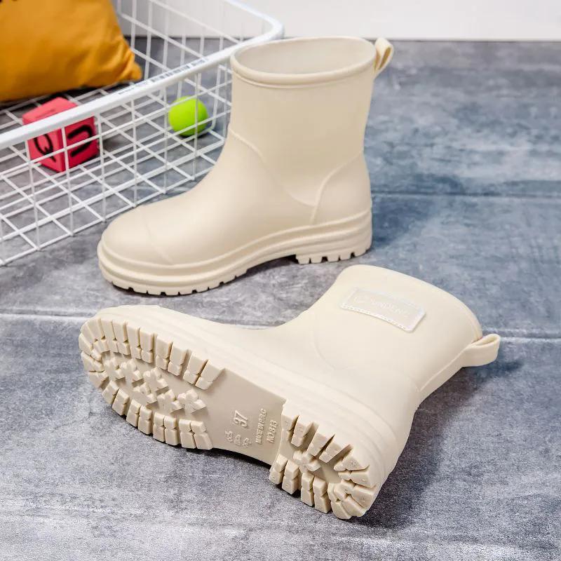 WTEMPO Solid Color Large Size Rain Boots Low Thick Heel Anti Slip Casual Work Shoes for Women's In Spring Summer