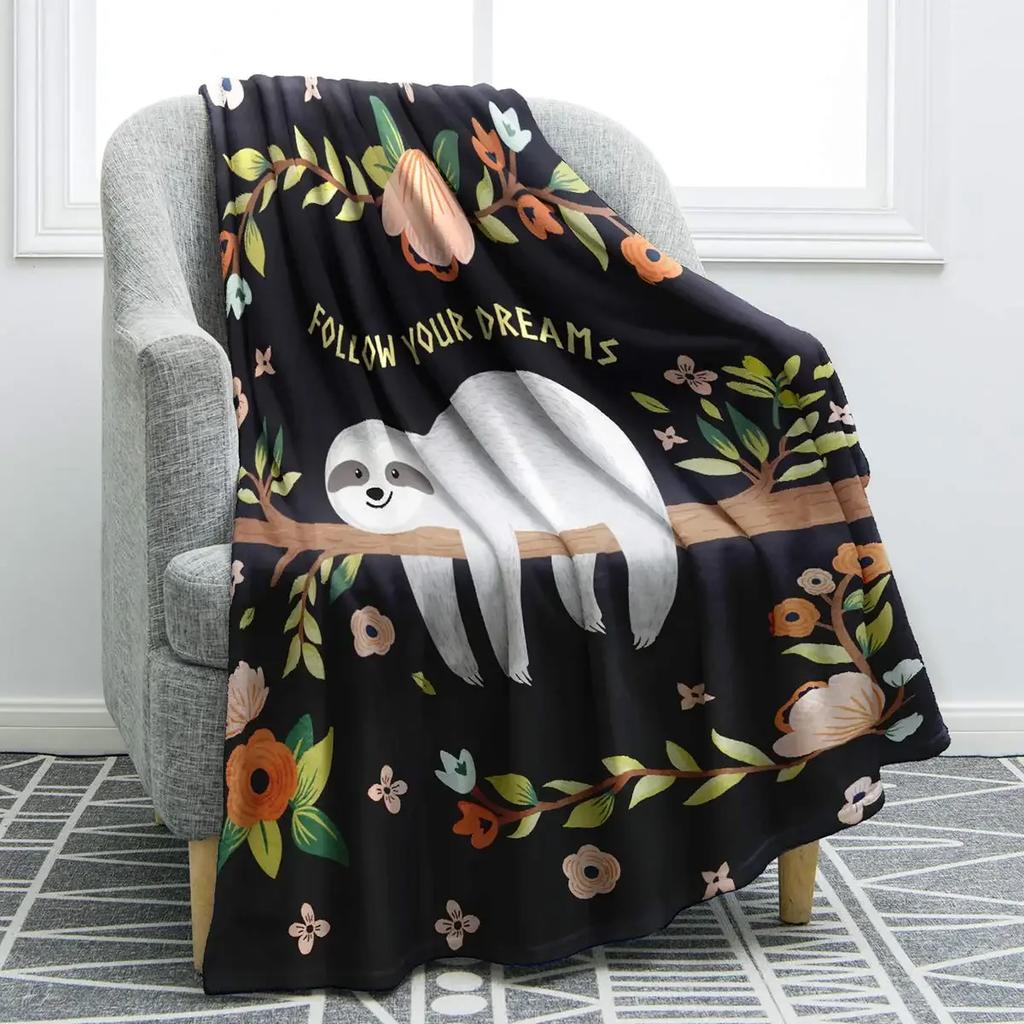 Sloth Print Throw Blanket Smooth and Soft Blanket Teens Adult for Sofa Chair Bed Office Travelling Camping Birthday Gift Blanket
