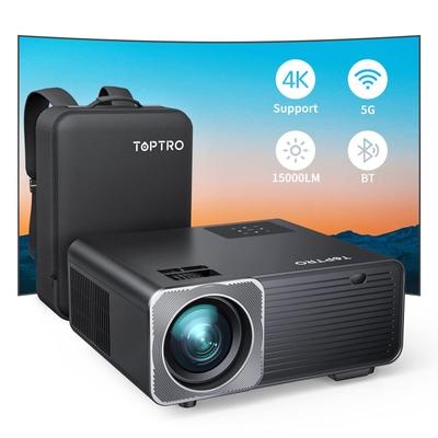 TOPTRO 5G WIFI Домашний Компактный Проектор Высокой Яркости, Совместимый с 4K, 1920x1080p, 4D Коррекция Трапецеидальных Искажений для Дома, Большой Домашний Проектор, Потолочный, Штатив, Кабели