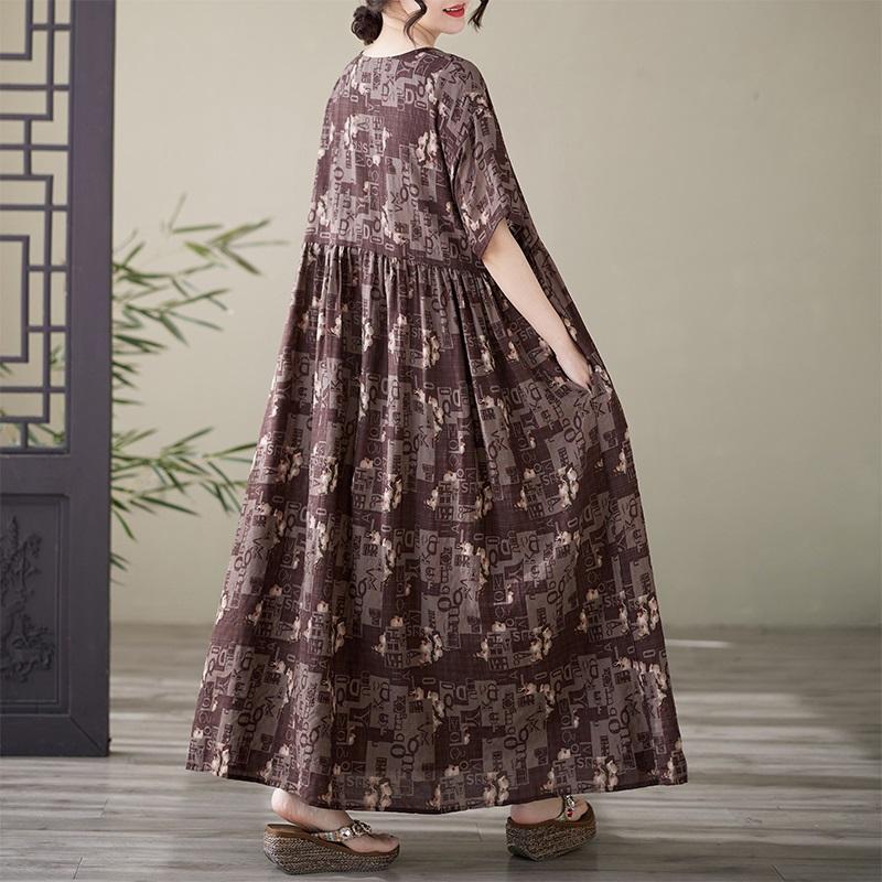 Короткий рукав Плюс размер Хлопок винтажный цветочный новый в платьях для женщин повседневный свободный Макси длинное летнее платье