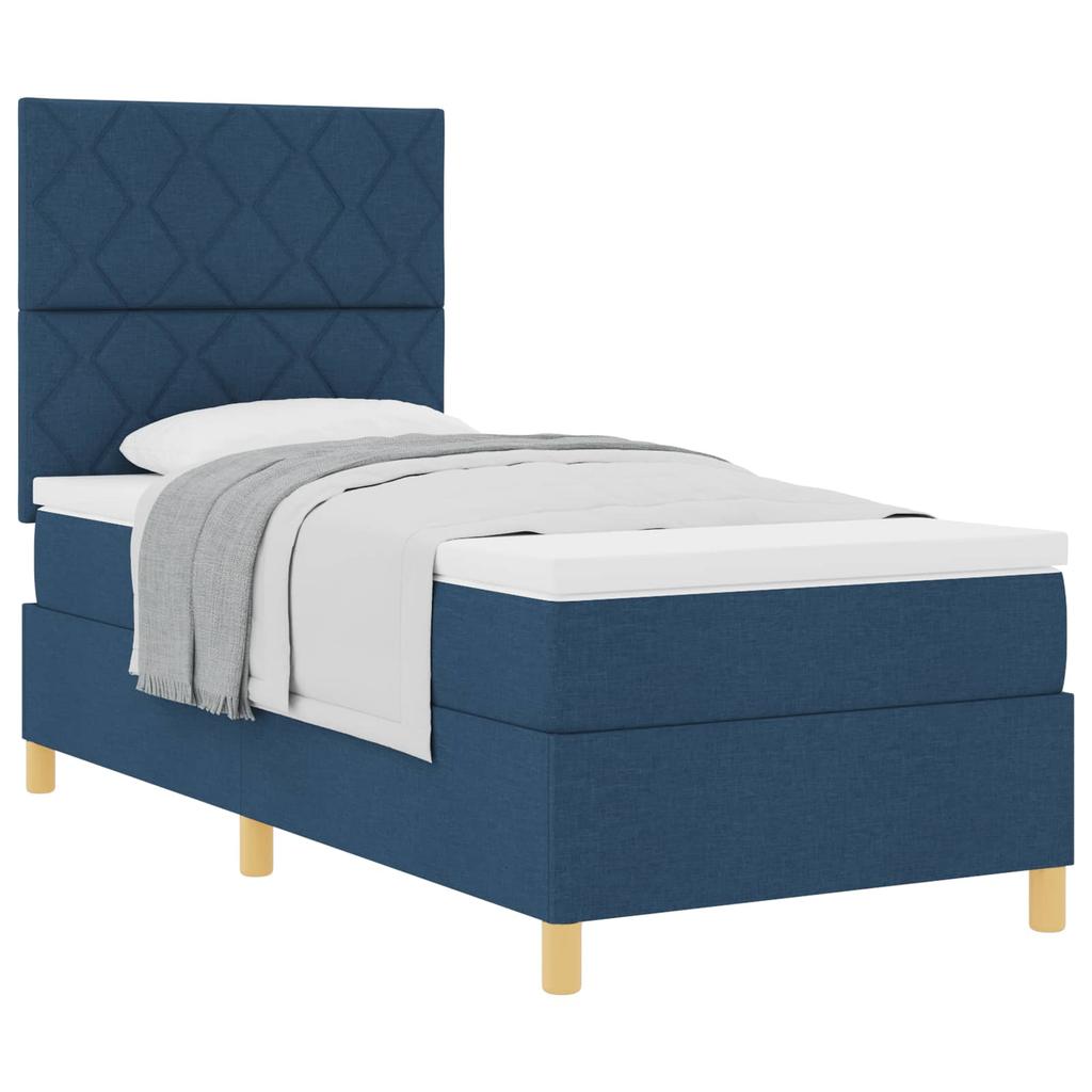 Box Spring Bed with Headboard Blue 90 x 190 cm Fabric