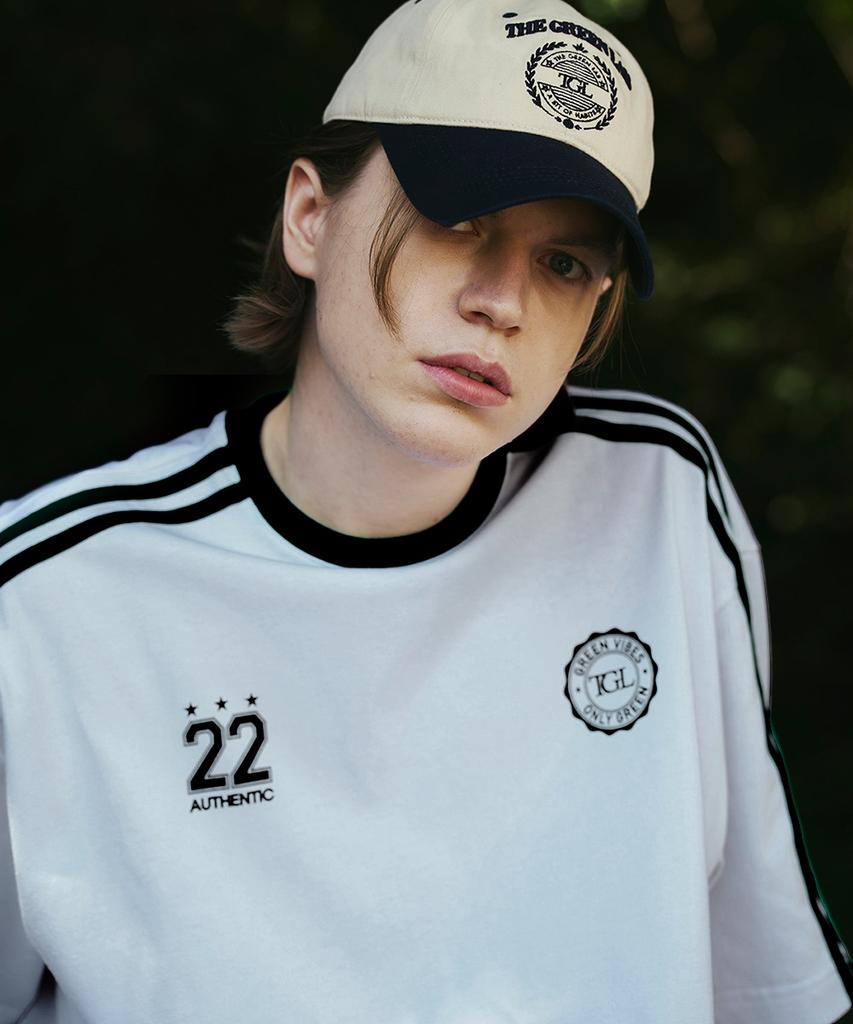 THE GREEN LAB Soccer Football Color Block Short Sleeve T-Shirt [White-Black]