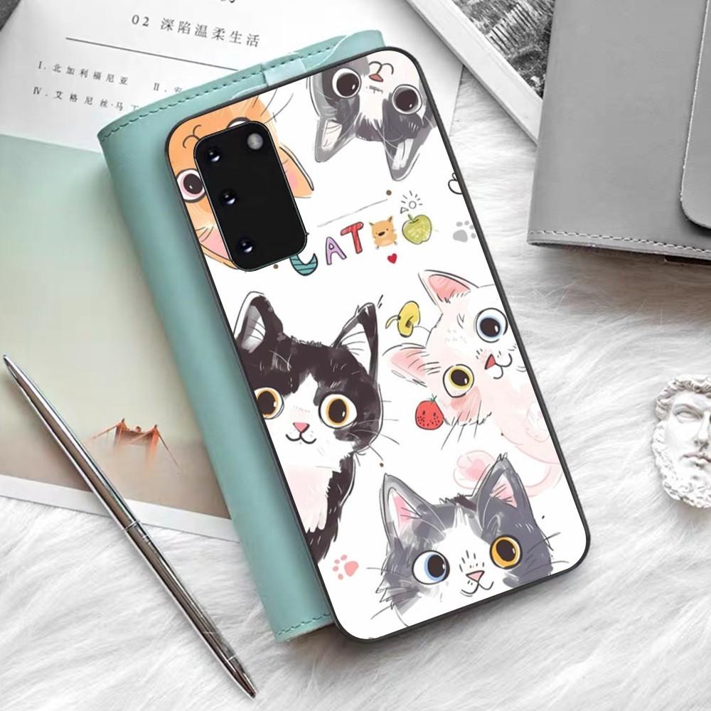 Cartoon Cute Cats Background Phone Case Silicone PC+TPU For Samsung S10 20 30 22 23 24 Plus Lite Ultra Cover