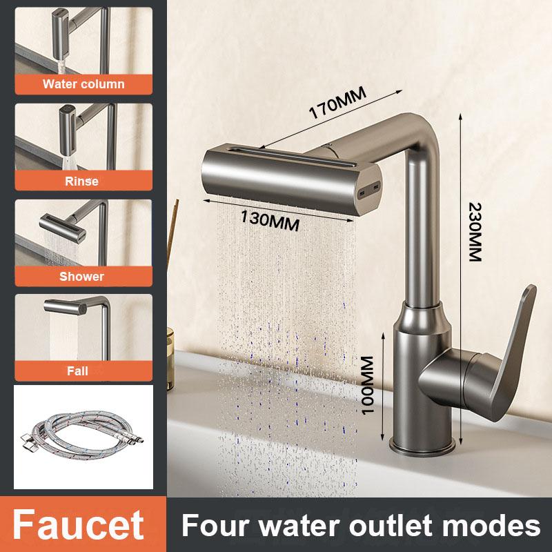 4 Mode Gray Bathroom Basin Faucets Rotation Waterfall Black Stream Sprayer Head Sink Mixer Brushed Nickle Water Tap