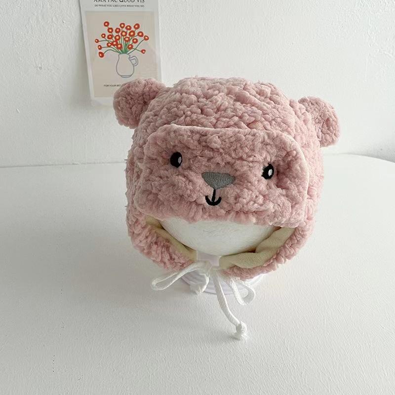 1 шт. Милая пушистая теплая шапочка для новорожденных мальчиков и девочек, корейская милая мультяшная шапочка-ушанка с медведем для малышей, теплая зимняя плюшевая шапка