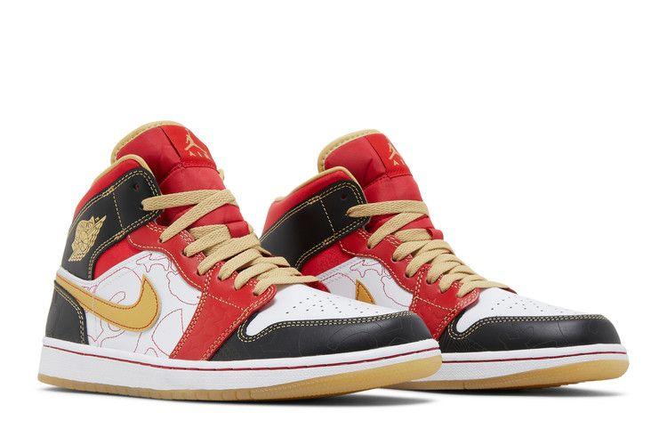 Men's Sneakers Jordan 1 Mid XQ White Black Sport Red White/Gold Dust-Sport Red-Black