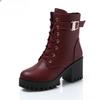 Winter New Women's Coarse Heeled Leather Boots Thick Wool Warm Shoes Fashion Non Slip Snow Boots Casual Comfortable Female Shoes