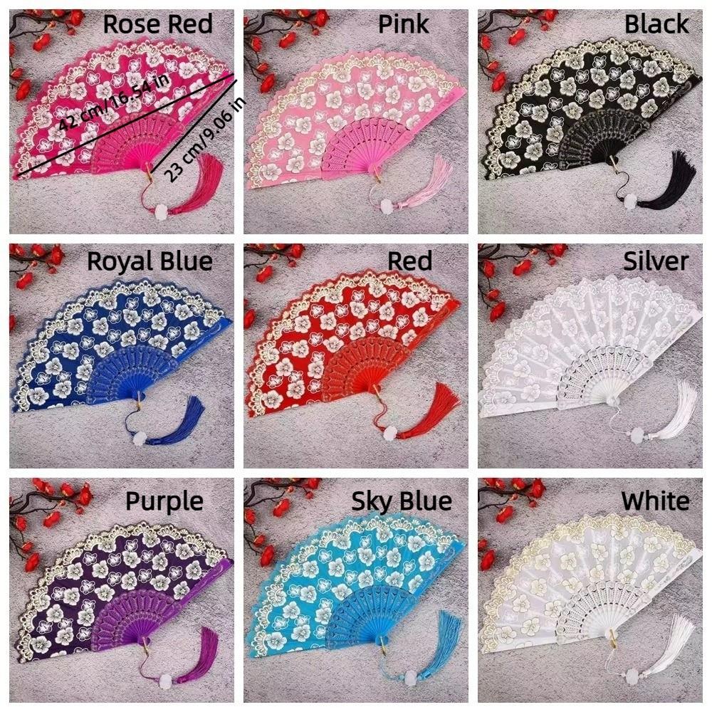 Flower Pattern Dance Fan Vintage Decorative Fan Hanfu Fan Chinese Folding Fan  Wedding Party