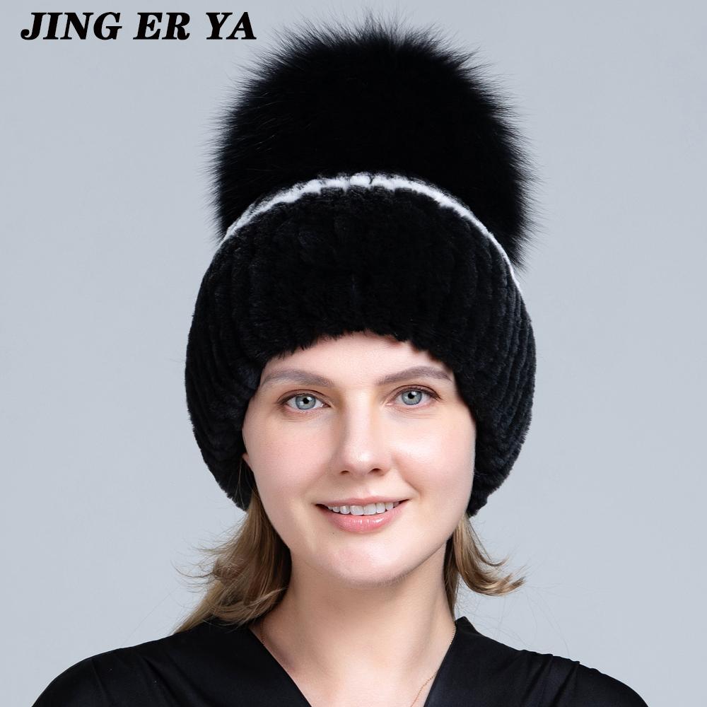 JINGERYA женская шапка из натурального меха, женская шапка, хорошая эластичная натуральная пушистая шапка из натурального лисьего меха, новая зимняя женская вязаная шапка из натурального меха кролика рекс