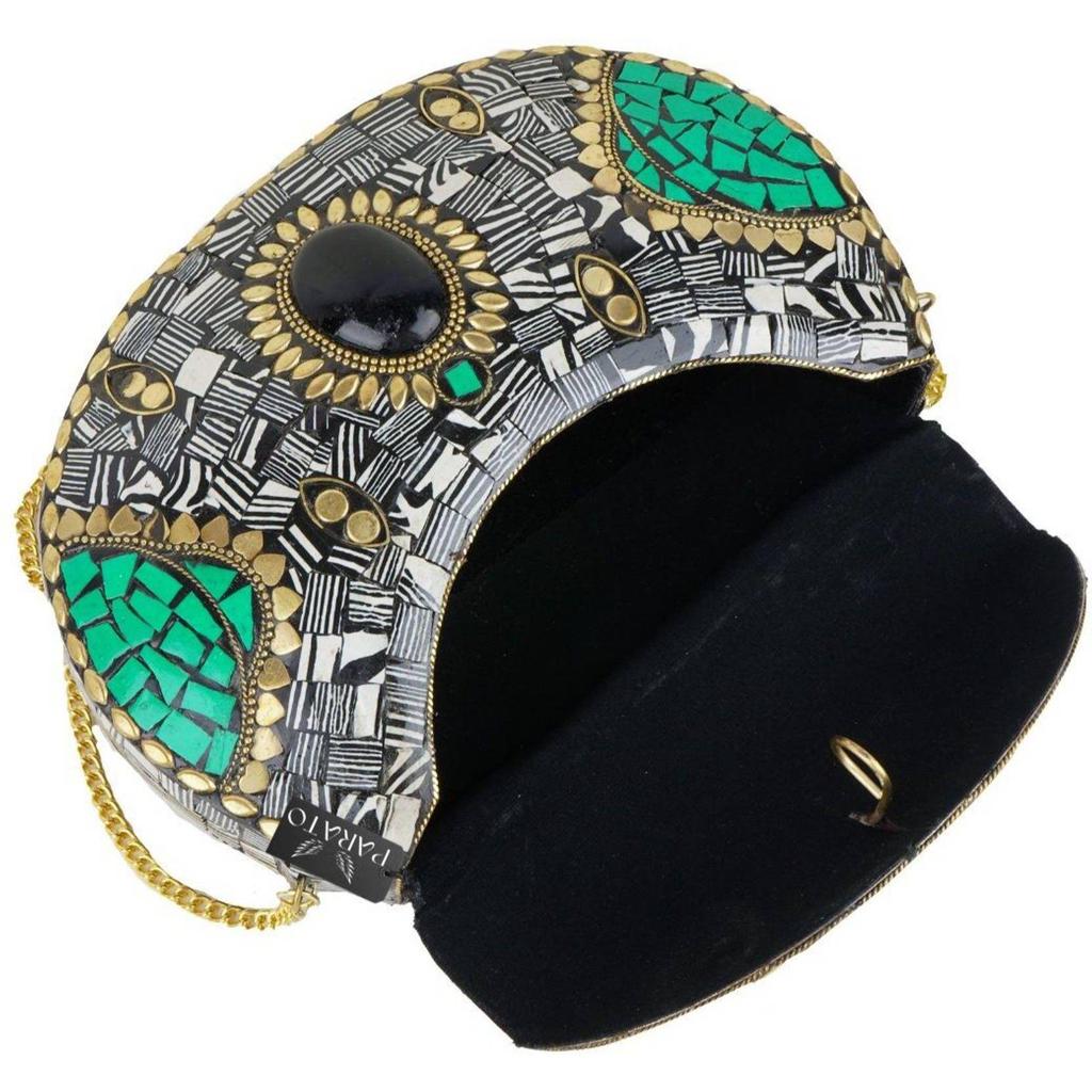 Черная женская сумка-слинг Ручная работа Металлическая мозаичная сумка Украшена плитками