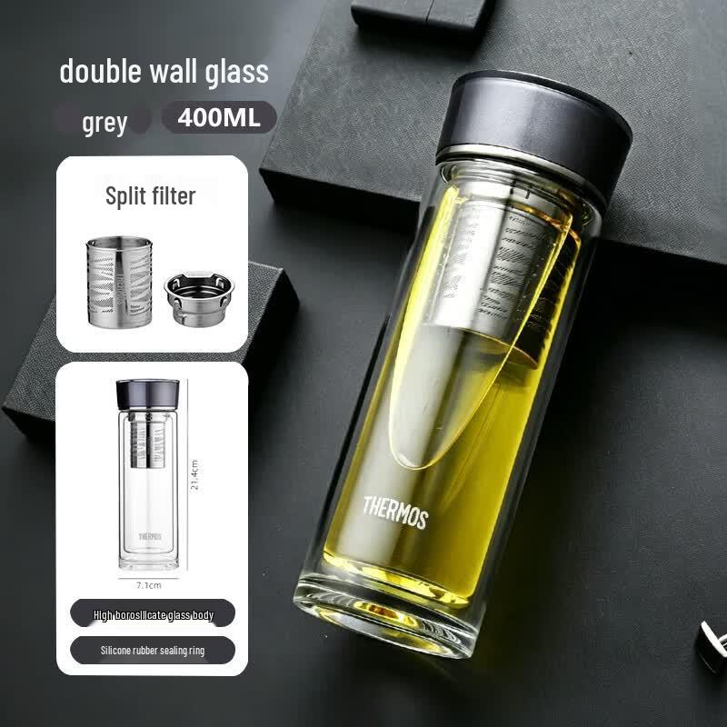 Thermos Бутылка с двойными стенками и стеклянным заварником для чая