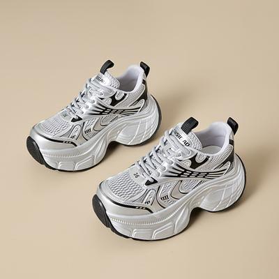 Кроссовки папы для девочки 2025 весна-лето новая мода сетчатые туфли повседневные спортивные туфли универсальные на толстой подошве женские туфли
