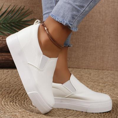 Модная трендовая женская обувь с увеличивающей рост подошвой 2024 года, новинка, кожаный верх, толстая подошва, однотонная, круглый носок, универсальная повседневная обувь