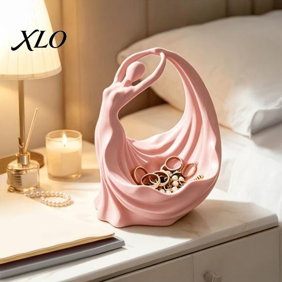 Modern Sculpture Storage Ballerina Jewelry Tray, 3D Printed Elegant Dancer Ring Holder for Earrings Necklaces, Earring Display Bowl Matte Pink