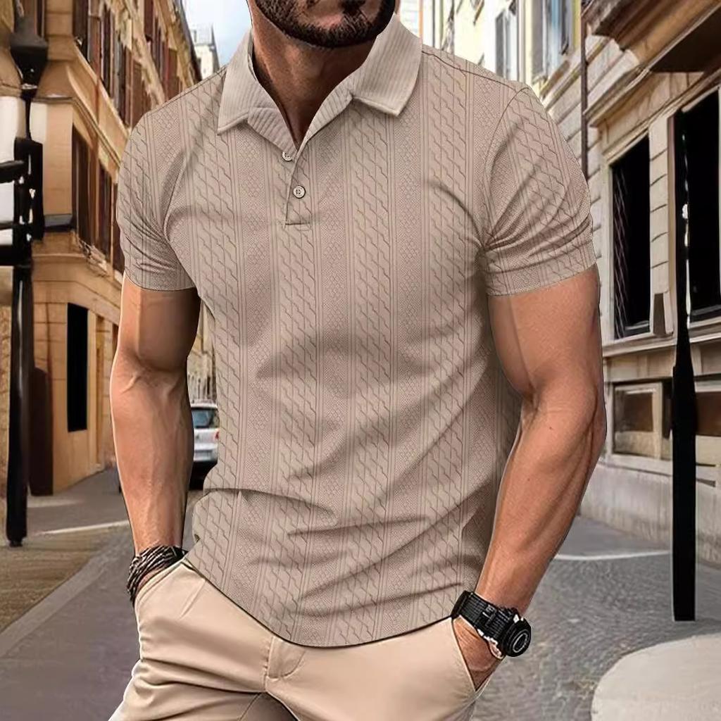 Summer Jacquard Polo Shirt Simple Autumn Tops Fashionable Solid Color Lapel Men's Button Short Sleeve Polos Shirts