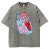 Contrasting Color Pure Cotton Women's T-Shirt Cartoon Heart Letter Printing Loose Oversize Shoulder Down Trend