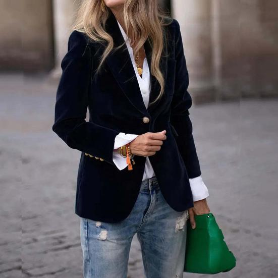 Бархатный блейзер для женщин, с длинным рукавом, на пуговицах, деловой офисный пиджак, повседневное пальто с лацканами и открытой передней частью