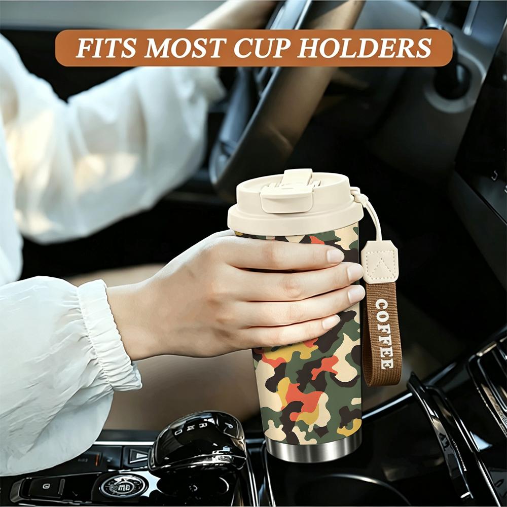 Camouflage Print Stainless Steel Insulated Coffee Tumbler Vacuum Thermal Cup for Travel Outdoor Hiking Office Sports Drinks
