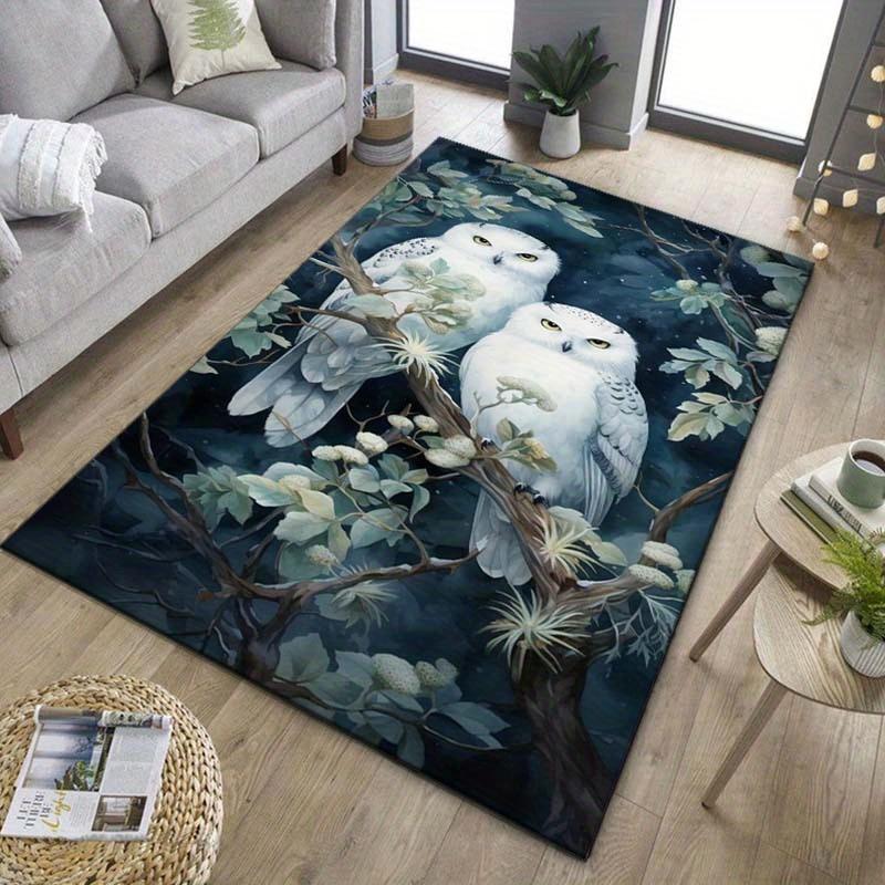 Очаровательный ковер «Белые совы» для декора гостиной - Уникальный ковер с изображением дикой природы и тематикой природы | Домашние аксессуары