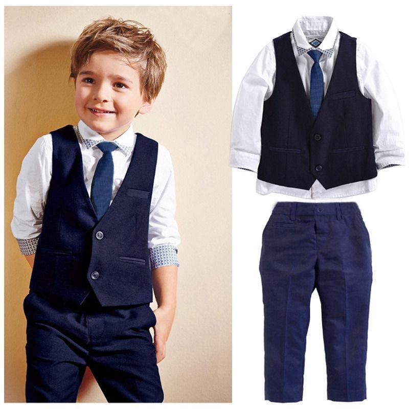 Toddler Kid Boy Tops Shirt Waistcoat Tie Pants Formal Suit Outfit Clothes Set
