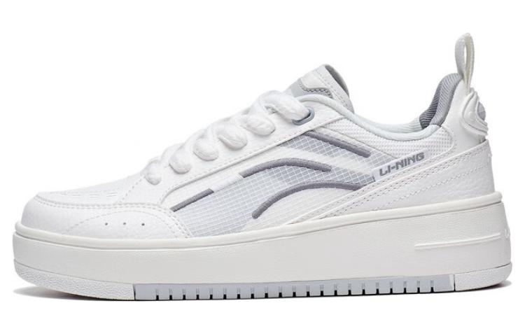 Li Ning Floating Light Slip Resistant Abrasion Resistant Low top Skateboard Shoes Women's White Gray AGCT142-1