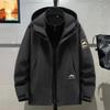 Men's Trendy Three-in-One Windproof Parka with Detachable Plus Velvet Lining, In Plus Sizes for Autumn and Winter.