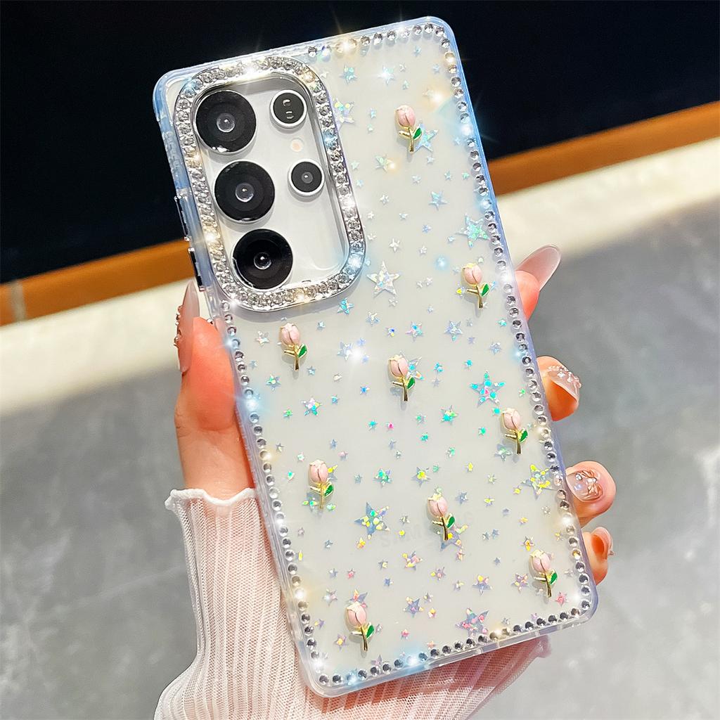 Handmade Sparkly Diamond Tulip IMD Phone Case, Compatible with Samsung S23 Ultra/S24/S25 & A07/A15/A16/A17/A26/A35/A36/A55/A56