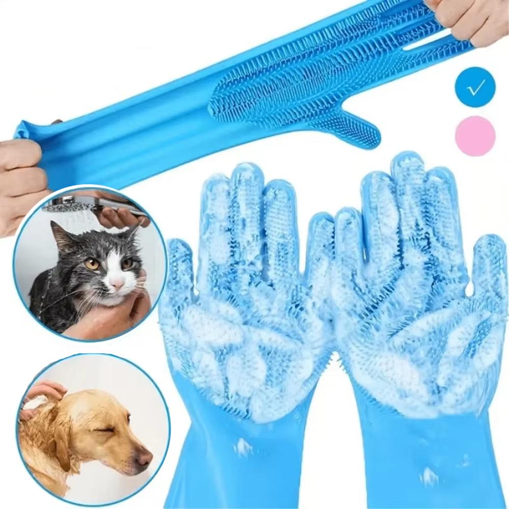 Pet Grooming Bathing Gloves Dog Cat Magic Massaging Shampoo Scrubber Silicone Hair Removal Cleaning Glove Dishwashing Tool