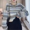 Осень и зима новый свитер с круглым вырезом и градиентным переходом, вязаный, модный топ, с чувством дизайна, ленивый ветер, свободный пуловер, женский