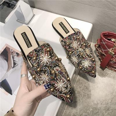 Крутые тапочки женская обувь 2025 новинка модный интернет-знаменитость острый носок сумка на голову плоская подошва полушлепки лето универсальные социальные трендовые туфли