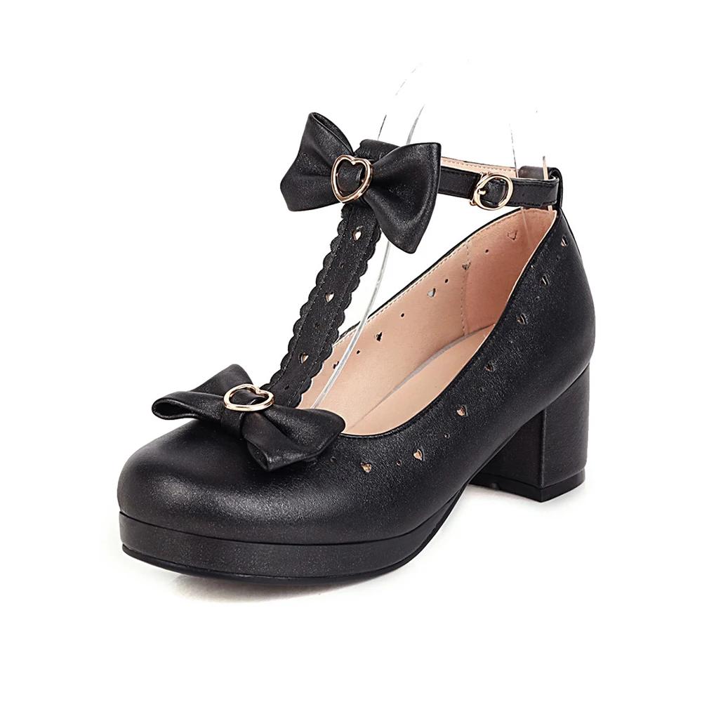 Мода 2025 Весна Осень Женские Туфли Лолита Обувь Платформа Высокий Каблук Черный Красный Т-образный Ремешок Пряжка Мэри Джейн Обувь Бант Женские Вечерние Туфли