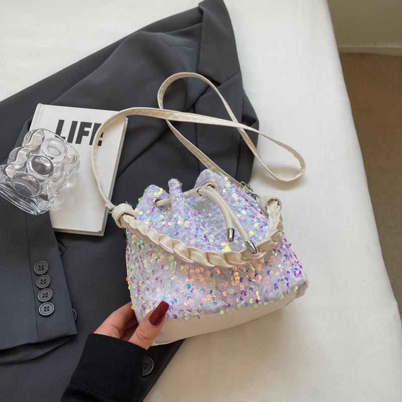 Модная женская сумка на шнурке с пайетками, универсальная сумка через плечо, сумка-ведро