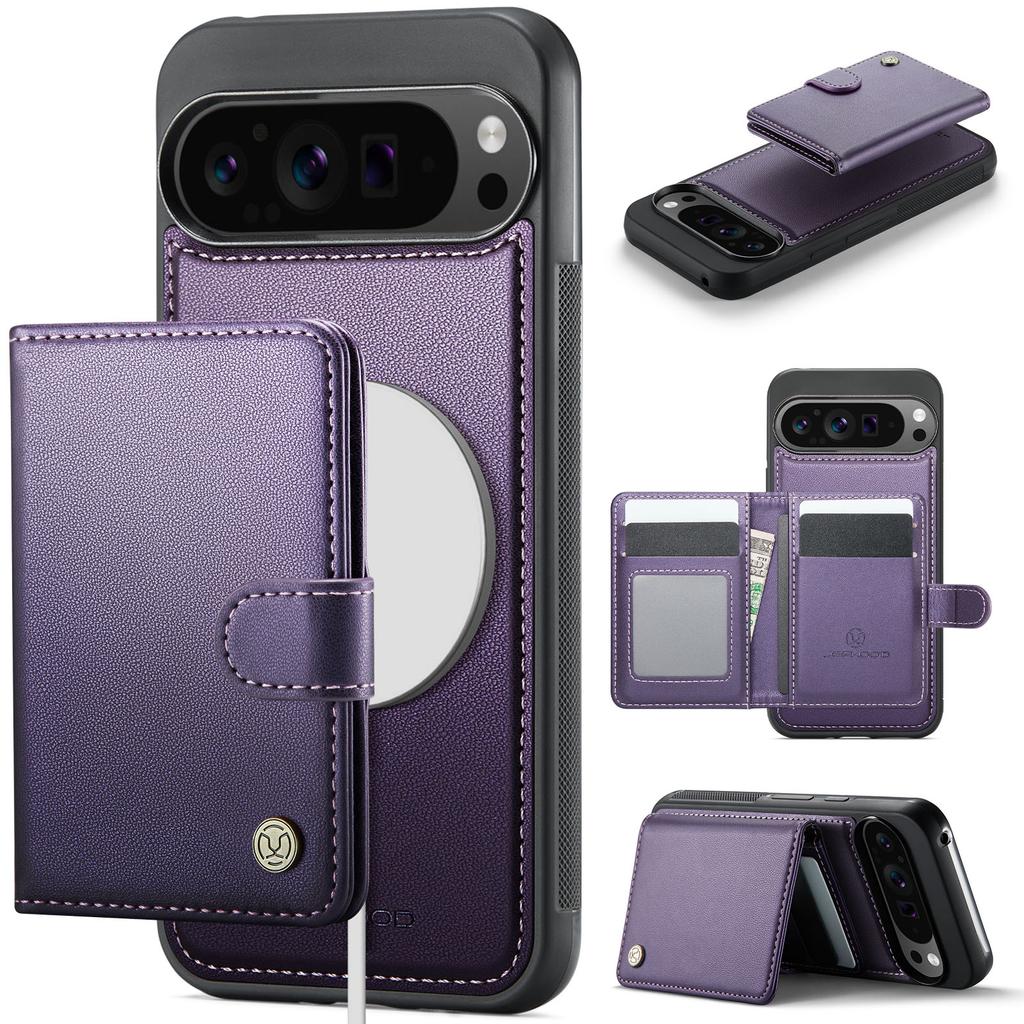 For Google Pixel 9 Pro XL Case JEEHOOD J09 RFID Blocking Card Holder Leather Back Phone Cover Magnetic Case