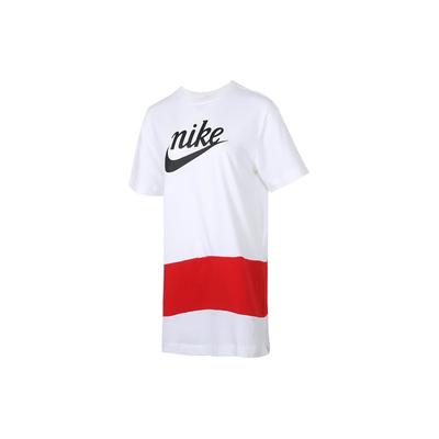 Nike Платье с круглым вырезом и коротким рукавом с принтом логотипа Женские платья Белый Красный CJ3716-100