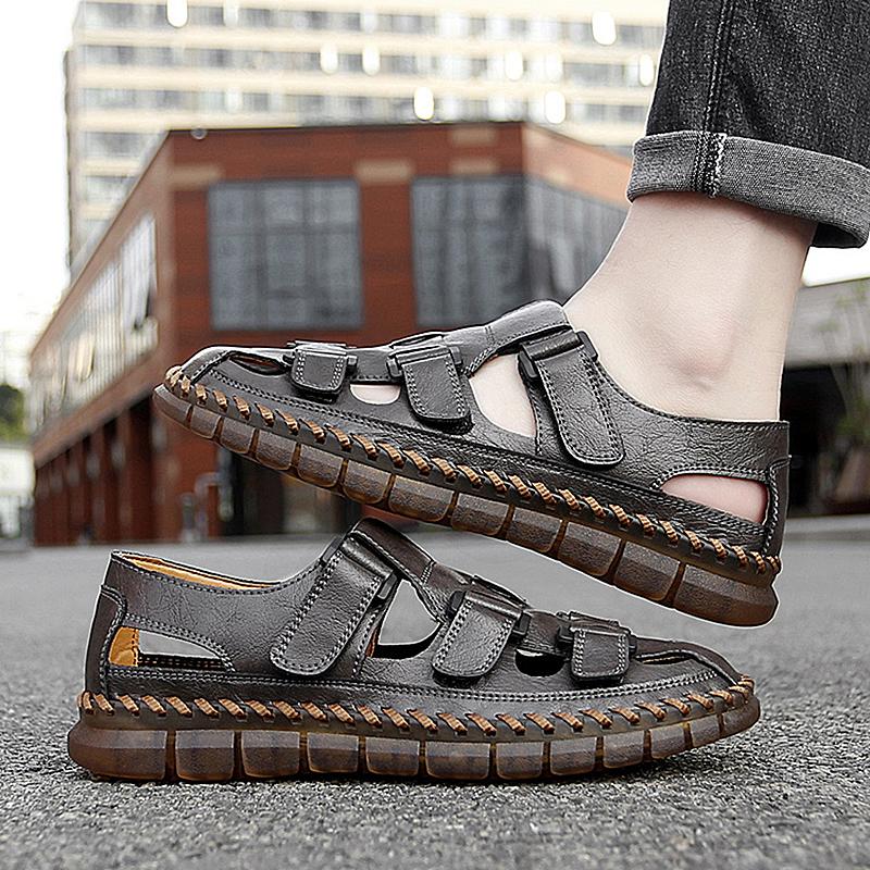 New Summer Men's Sandals High Quality Outdoor Beach Shoes 2024 Cowhide Non-slip Slippers for Men Sandals Designer Brand Mocassin