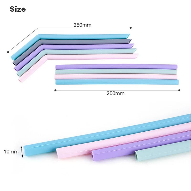 5 шт. многоразовых пищевых силиконовых трубочек с чистящей щеткой, набор для вечеринок, прямые изогнутые трубочки для питья