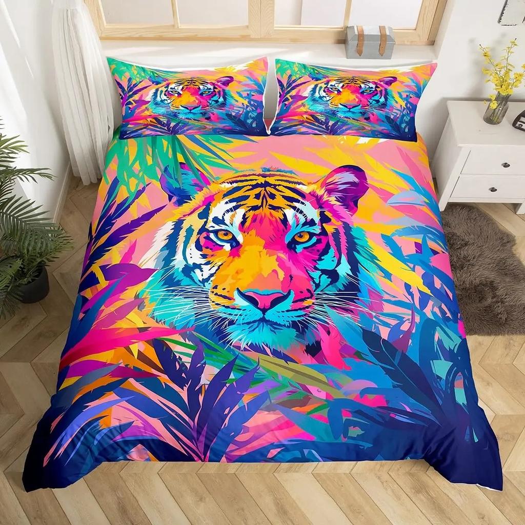 Комплект постельного белья Тигр Кинг Квин Одеяло с дикими животными Постельное белье Дикая природа Пододеяльник Современное искусство Покрывало для мальчиков Девочек Декор спальни