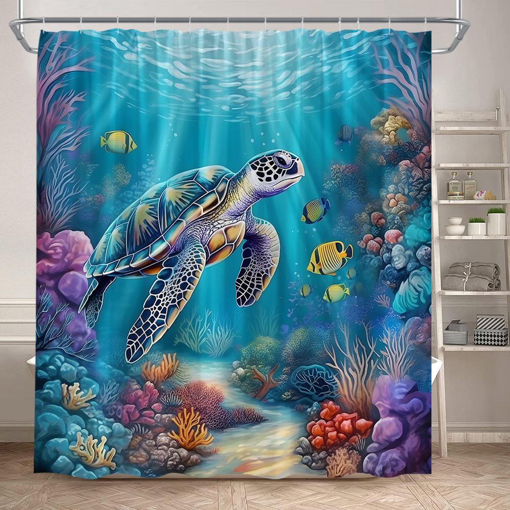 Морские животные Морская черепаха Шторки для душа Тропические рыбы Кораллы Подводная природа Пейзаж Детская занавеска для ванной Домашний декор для ванной комнаты