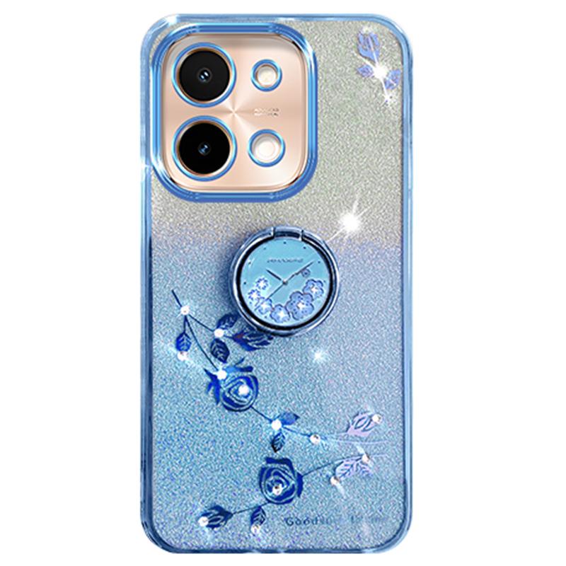 KADEM For vivo Y28 4G Case Kickstand Glitter Flowers TPU Shockproof Phone Cover